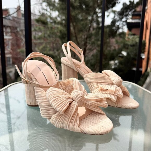 New Loeffler Randall Camellia Pleated Bow Heels Shoes Pearl Womens 7 - Picture 11 of 15
